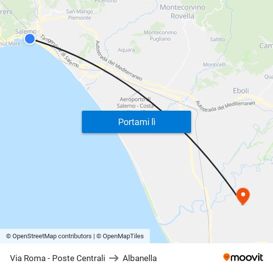 Via Roma - Poste Centrali to Albanella map