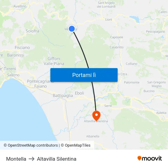 Montella to Altavilla Silentina map
