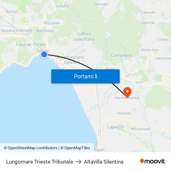 Lungomare Trieste Tribunale to Altavilla Silentina map