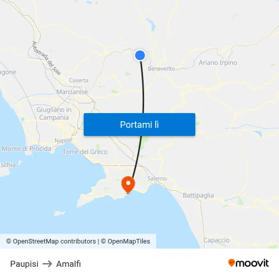 Paupisi to Amalfi map
