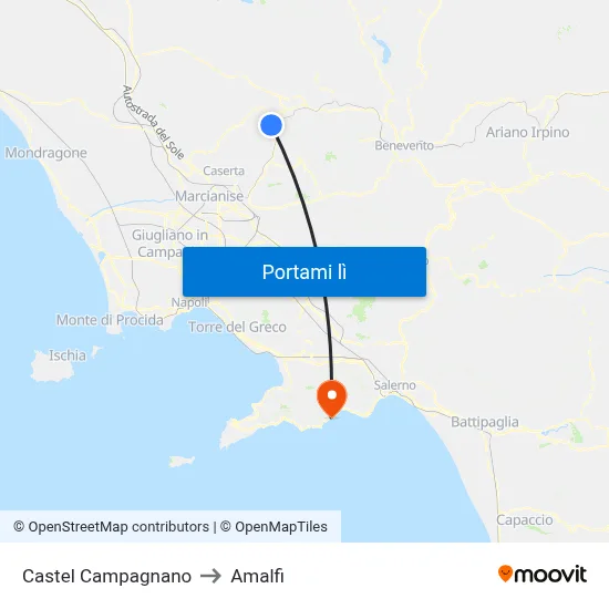 Castel Campagnano to Amalfi map