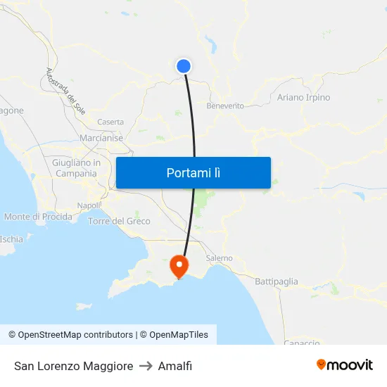 San Lorenzo Maggiore to Amalfi map