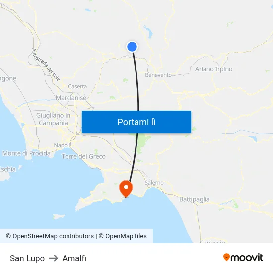 San Lupo to Amalfi map