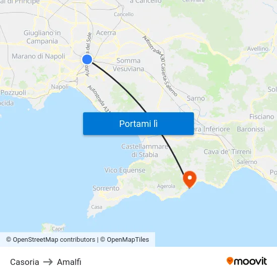 Casoria to Amalfi map