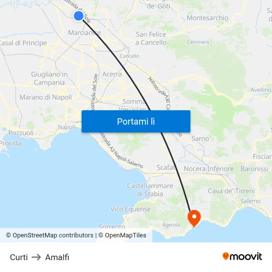 Curti to Amalfi map