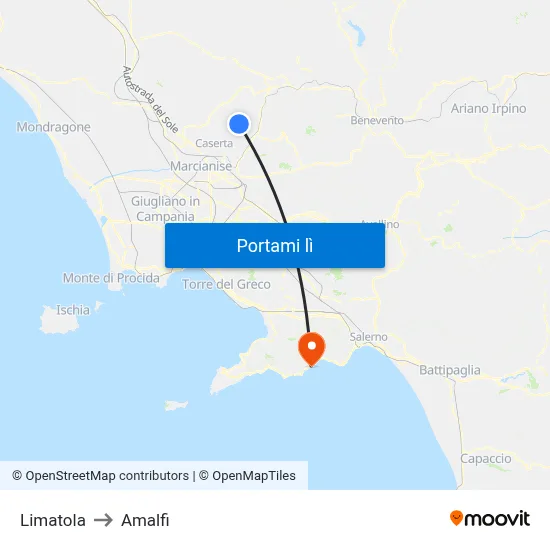 Limatola to Amalfi map
