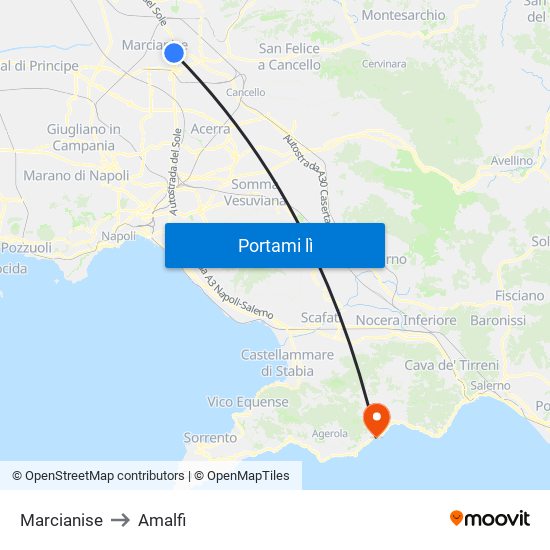 Marcianise to Amalfi map