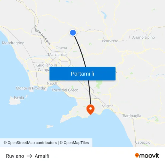 Ruviano to Amalfi map