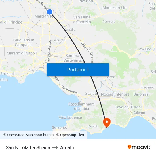 San Nicola La Strada to Amalfi map