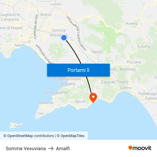 Somma Vesuviana to Amalfi map