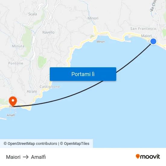Maiori to Amalfi map