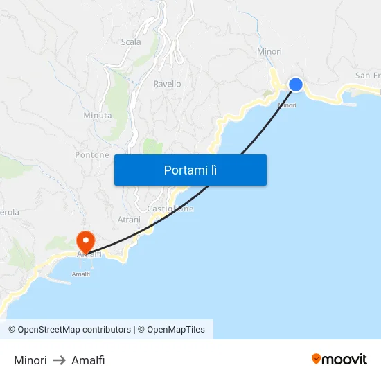 Minori to Amalfi map