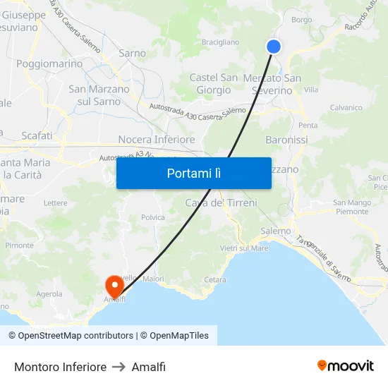 Montoro Inferiore to Amalfi map