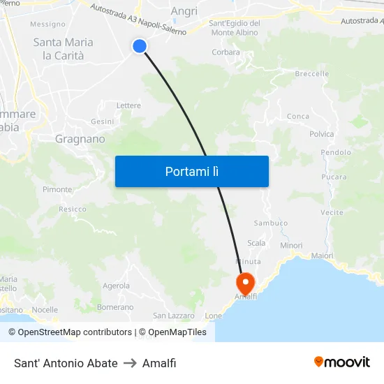 Sant' Antonio Abate to Amalfi map