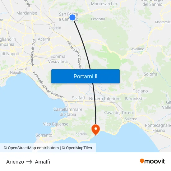 Arienzo to Amalfi map