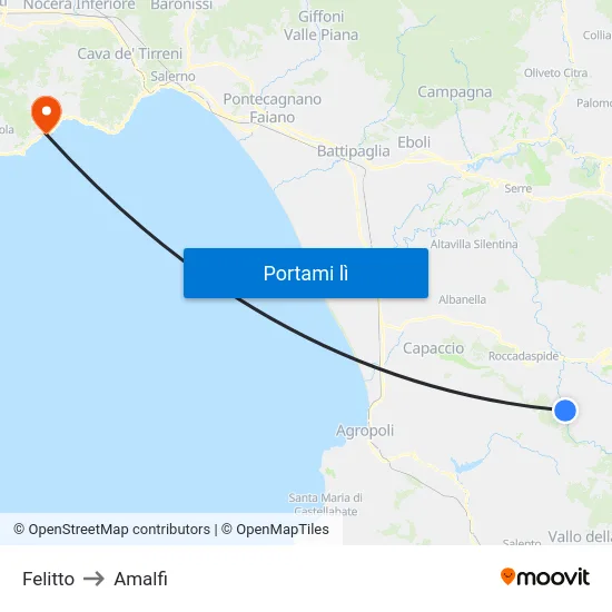 Felitto to Amalfi map