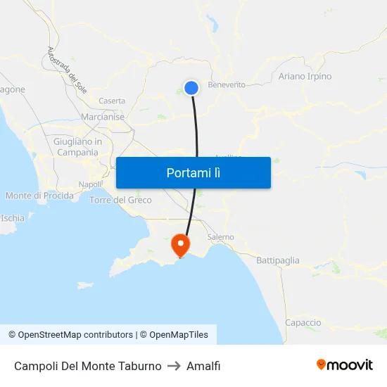 Campoli Del Monte Taburno to Amalfi map