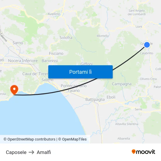 Caposele to Amalfi map