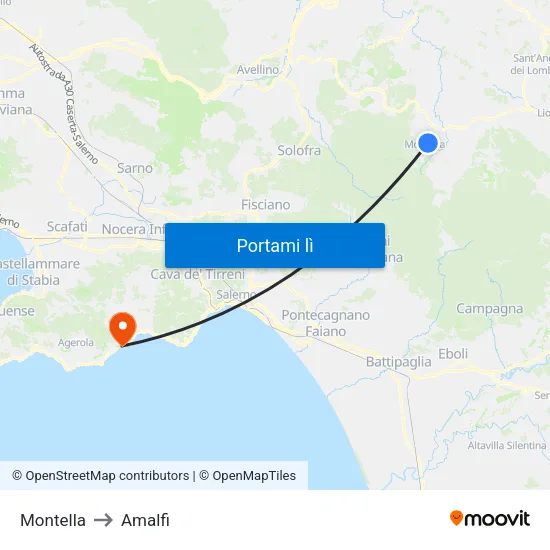 Montella to Amalfi map