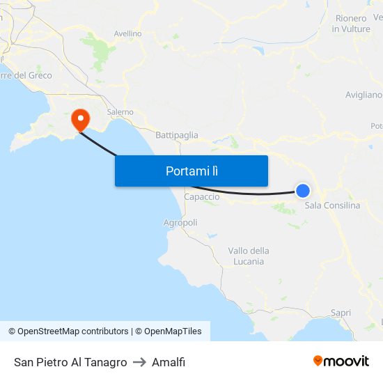 San Pietro Al Tanagro to Amalfi map