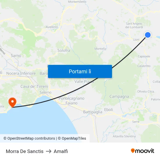 Morra De Sanctis to Amalfi map