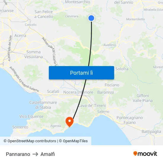 Pannarano to Amalfi map