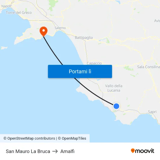 San Mauro La Bruca to Amalfi map