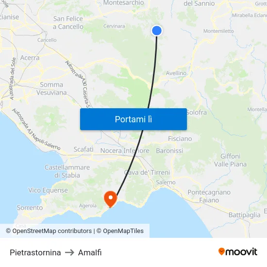Pietrastornina to Amalfi map