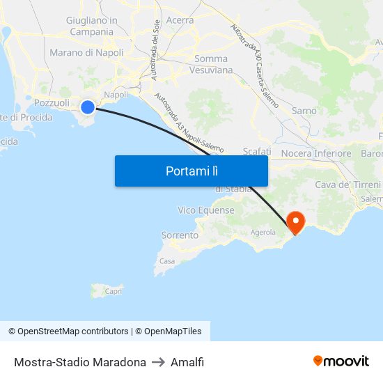 Mostra-Stadio Maradona to Amalfi map