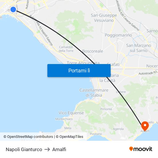 Napoli Gianturco to Amalfi map
