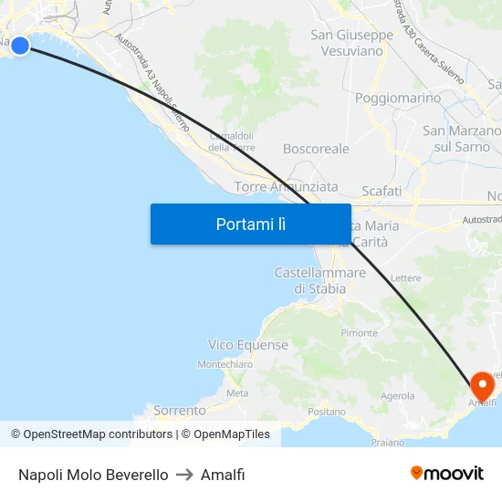 Napoli Molo Beverello to Amalfi map