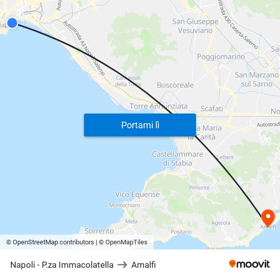 Napoli - P.za Immacolatella to Amalfi map