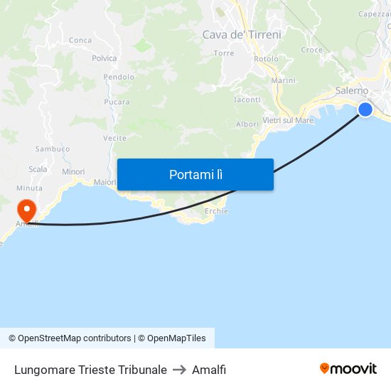 Lungomare Trieste Tribunale to Amalfi map