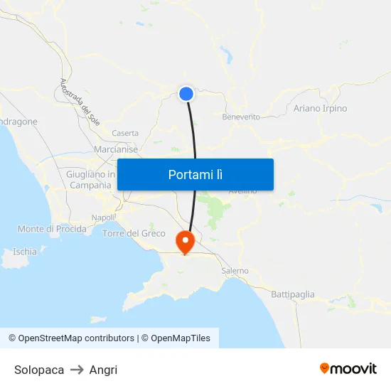 Solopaca to Angri map