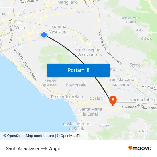 Sant' Anastasia to Angri map