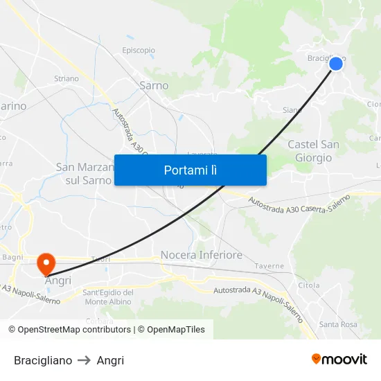 Bracigliano to Angri map