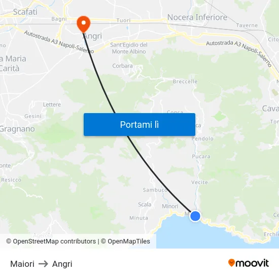 Maiori to Angri map