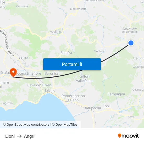 Lioni to Angri map