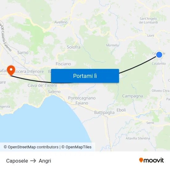 Caposele to Angri map