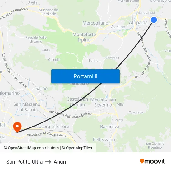 San Potito Ultra to Angri map