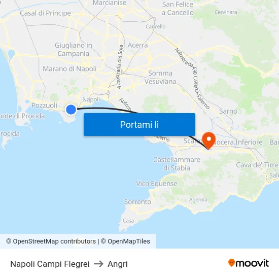 Napoli Campi Flegrei to Angri map