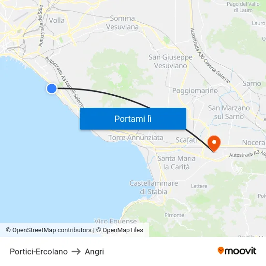Portici-Ercolano to Angri map