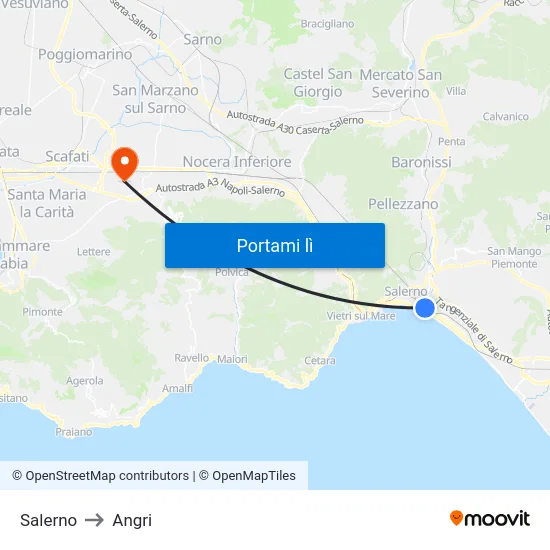 Salerno to Angri map