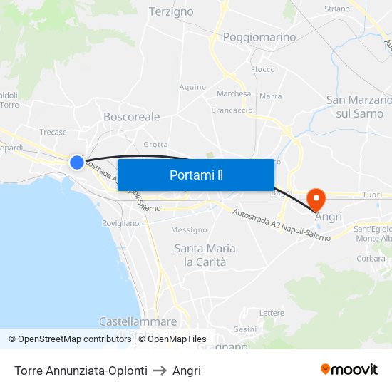 Torre Annunziata-Oplonti to Angri map