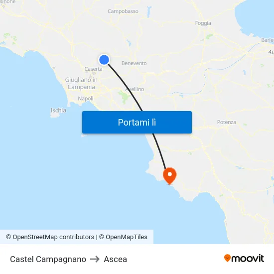 Castel Campagnano to Ascea map