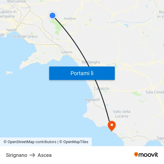 Sirignano to Ascea map