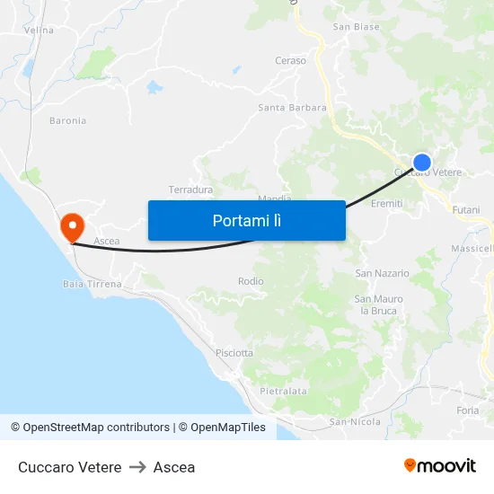 Cuccaro Vetere to Ascea map