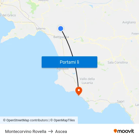 Montecorvino Rovella to Ascea map