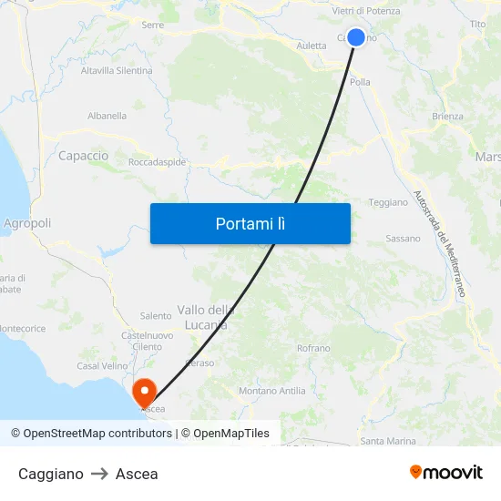 Caggiano to Ascea map