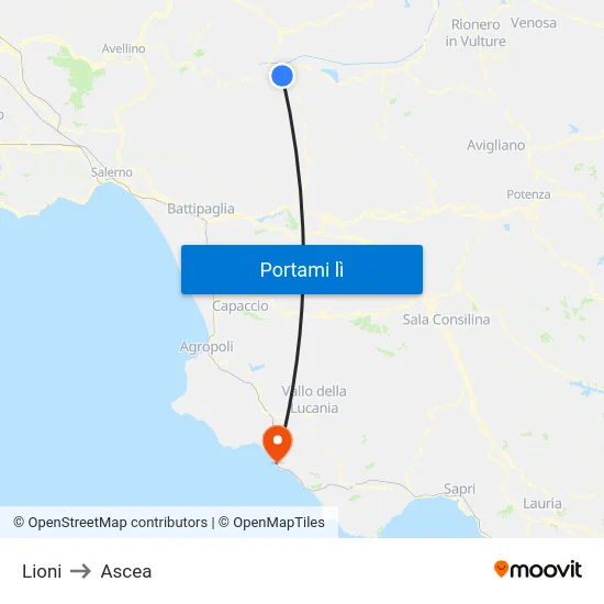 Lioni to Ascea map